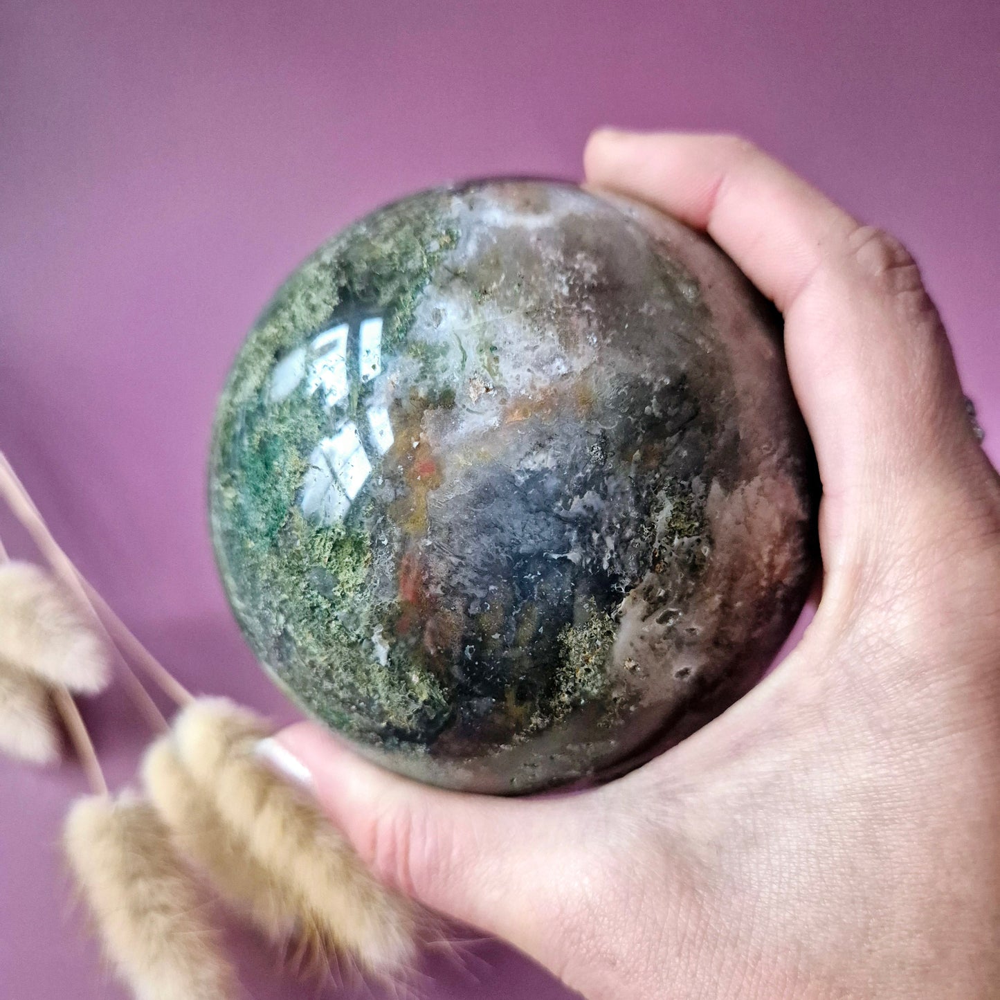 Kristallen Edelsteen Bol Mosagaat Druzy Geode sphere 88mm 927g