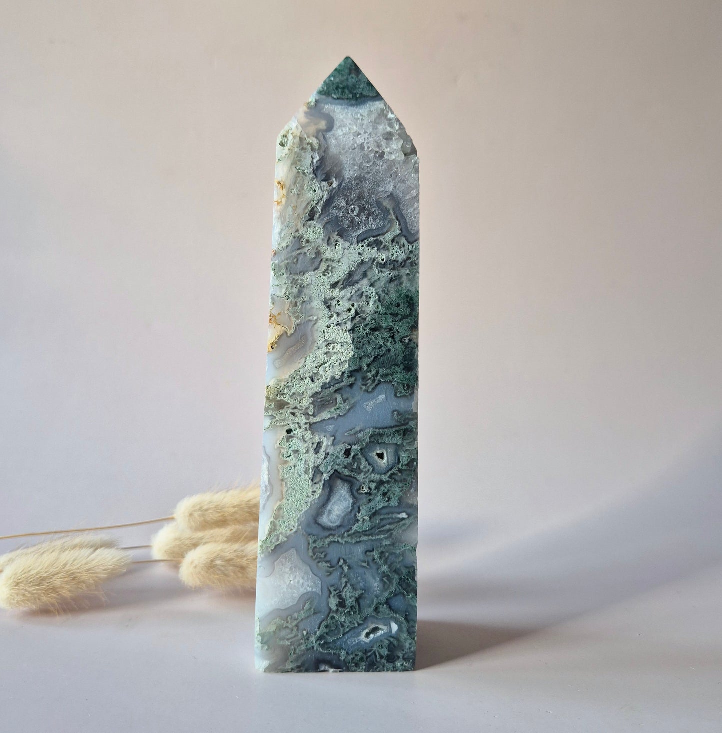 XXL Mosagaat Edelsteen Toren (637 g) Obelisk / Tower / Point