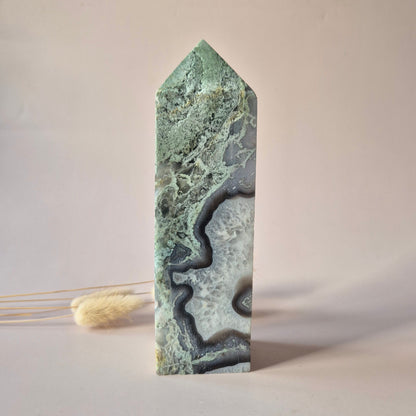 XXL Mosagaat Edelsteen Toren (700 g) Obelisk / Tower / Point