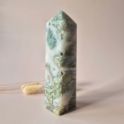 XXL Mosagaat Edelsteen Toren (500 g) Obelisk / Tower / Point