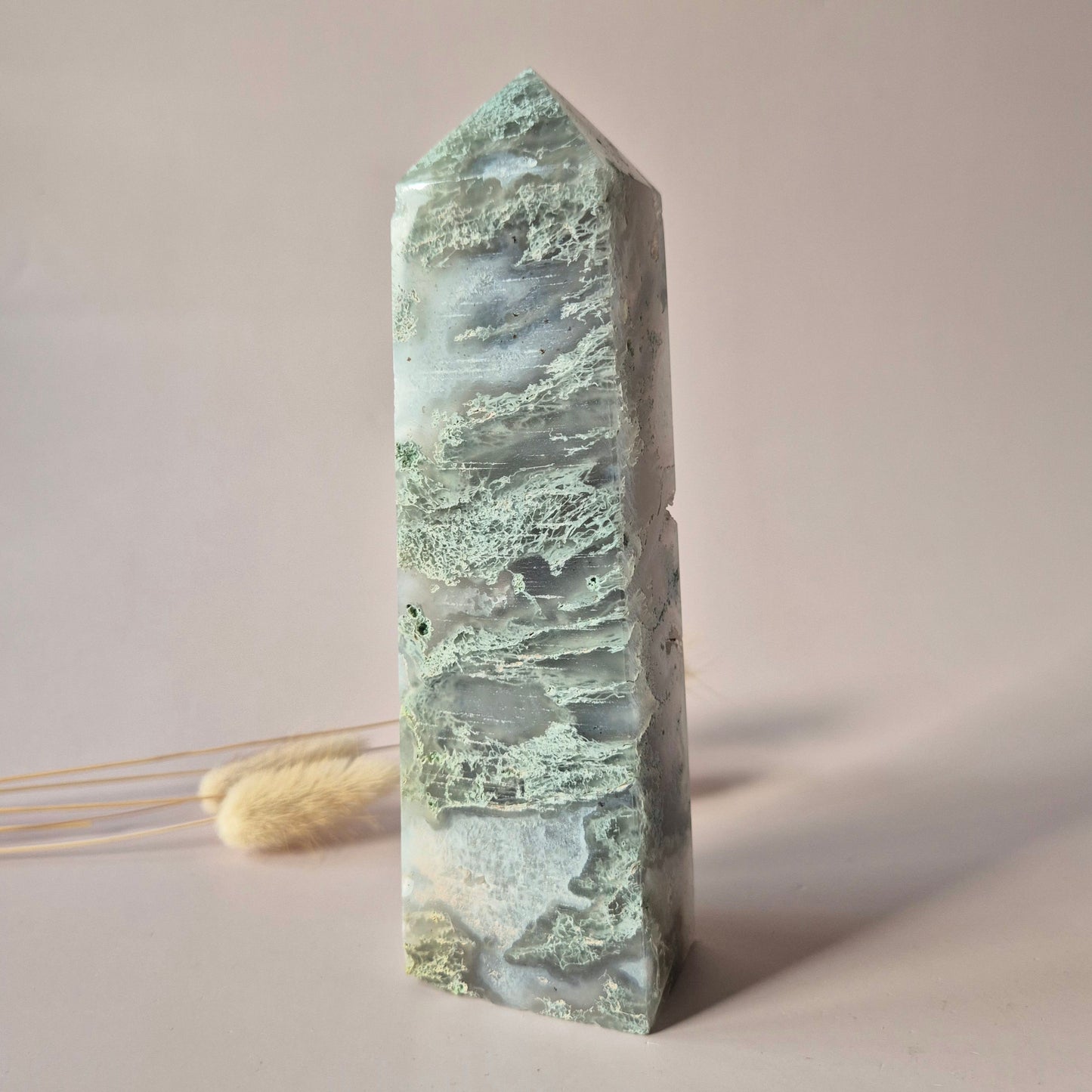 XXL Mosagaat Edelsteen Toren (500 g) Obelisk / Tower / Point