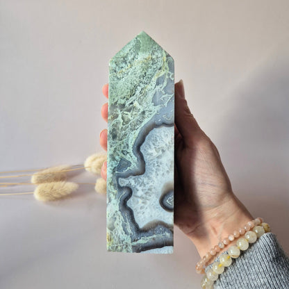 XXL Mosagaat Edelsteen Toren (700 g) Obelisk / Tower / Point