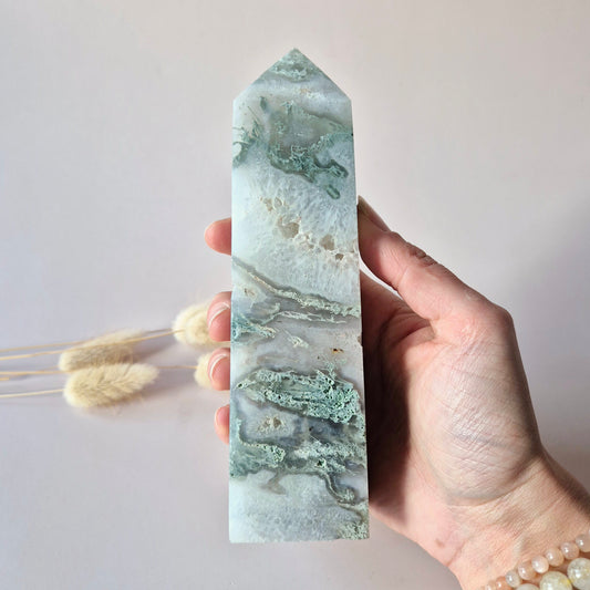 XXL Mosagaat Edelsteen Toren (500 g) Obelisk / Tower / Point