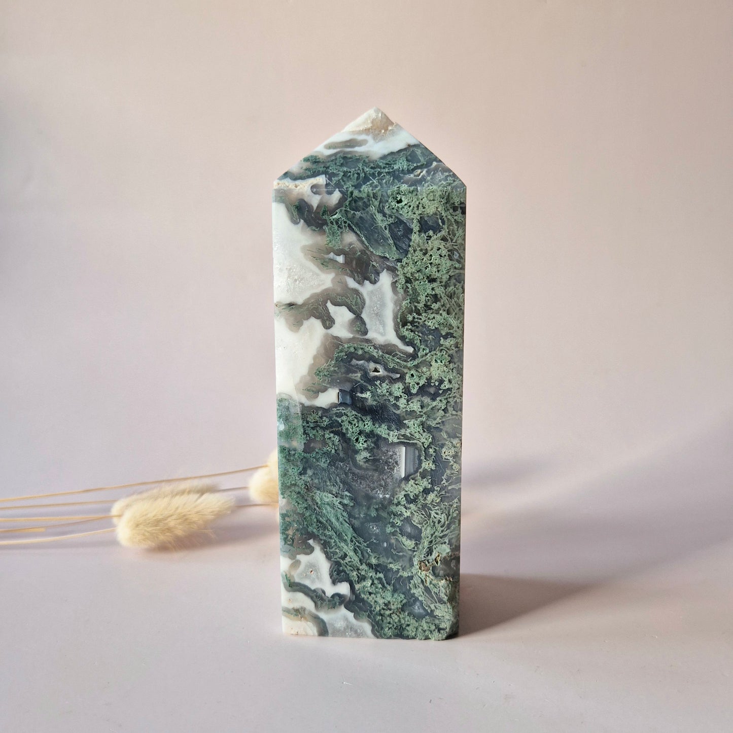 XXL Mosagaat Edelsteen Toren (738 g) Obelisk / Tower / Point