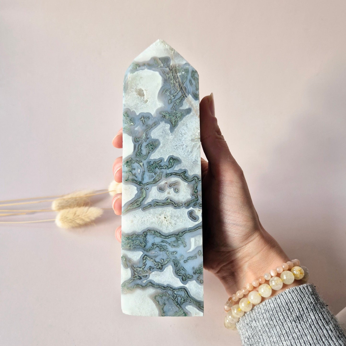 XXL Mosagaat Edelsteen Toren (887 g) Obelisk / Tower / Point