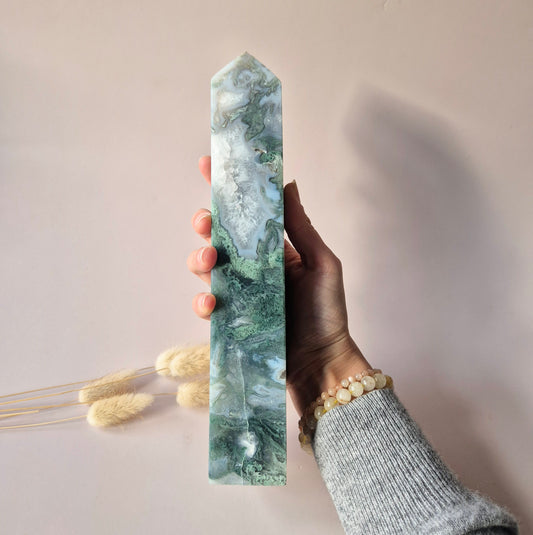 XXL Mosagaat Edelsteen Toren (1020 g) Obelisk / Tower / Point