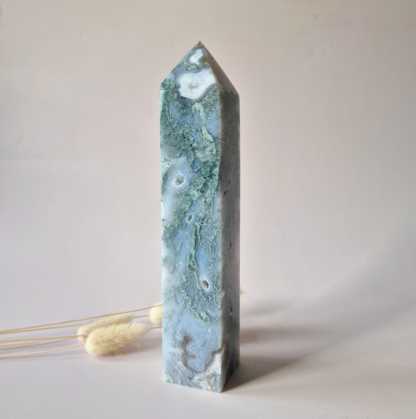 XXL Mosagaat Edelsteen Toren (688 g) Obelisk / Tower / Point