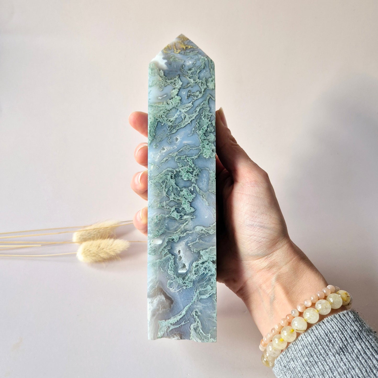 XXL Mosagaat Edelsteen Toren (688 g) Obelisk / Tower / Point