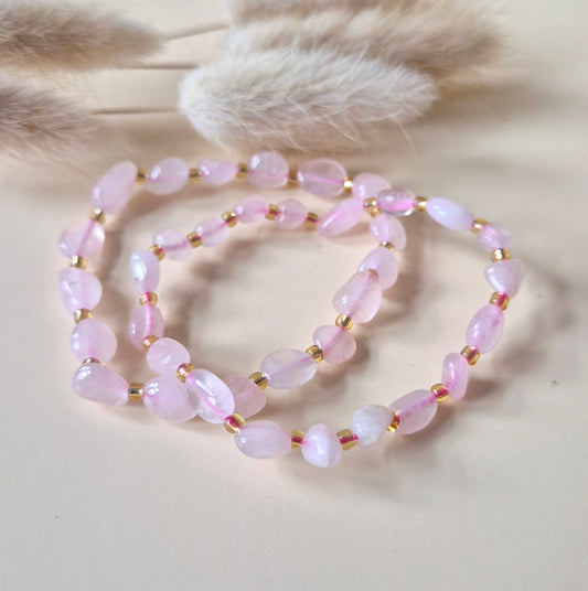 Edelsteen Armband Rozenkwarts – Natuurlijke Chips & Organische Vorm