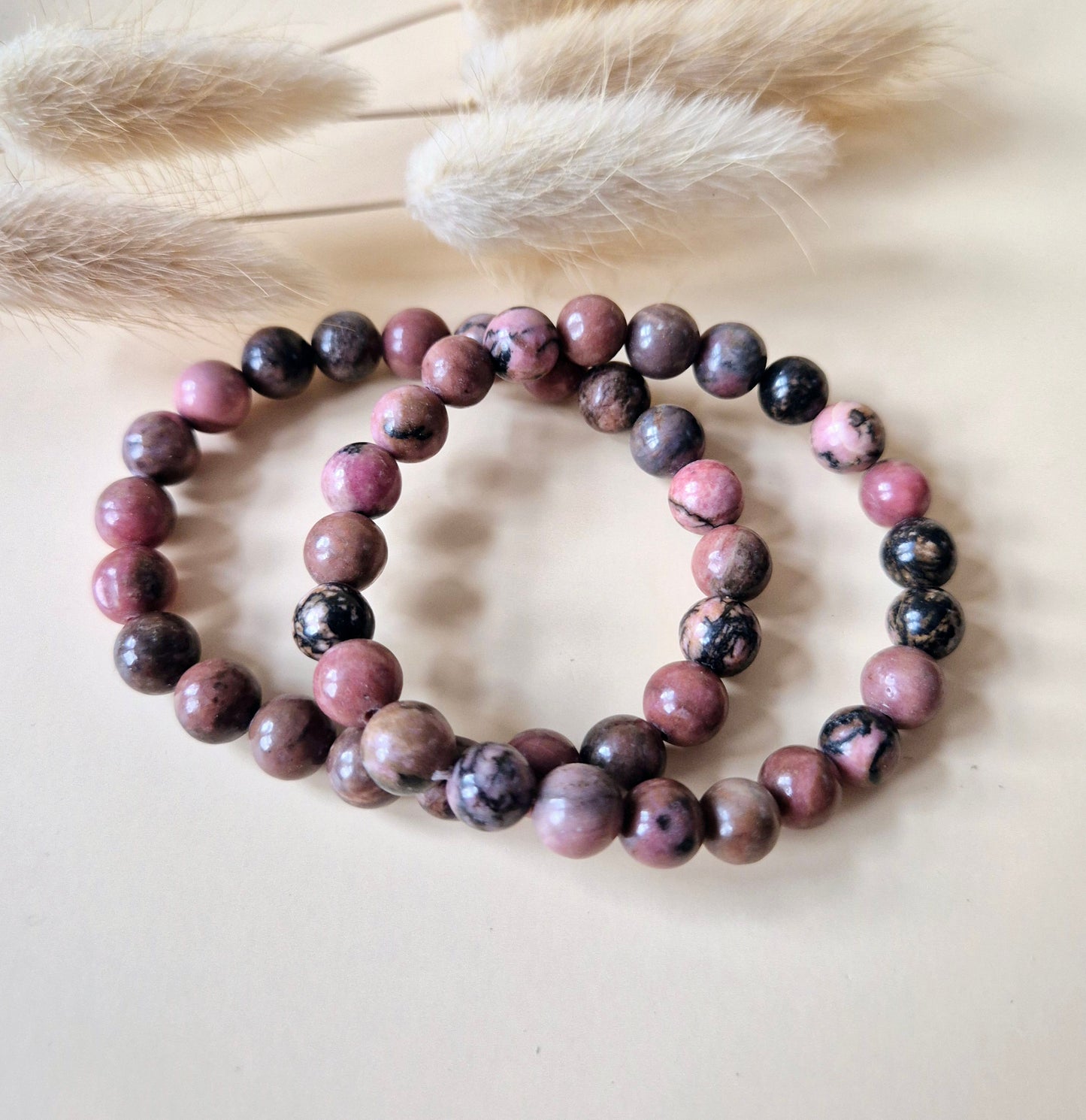 Edelsteen armband met 8mm ronde kralen - Rhodoniet