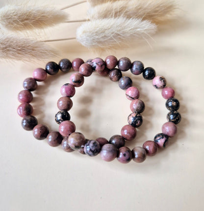 Edelsteen armband met 8mm ronde kralen - Rhodoniet