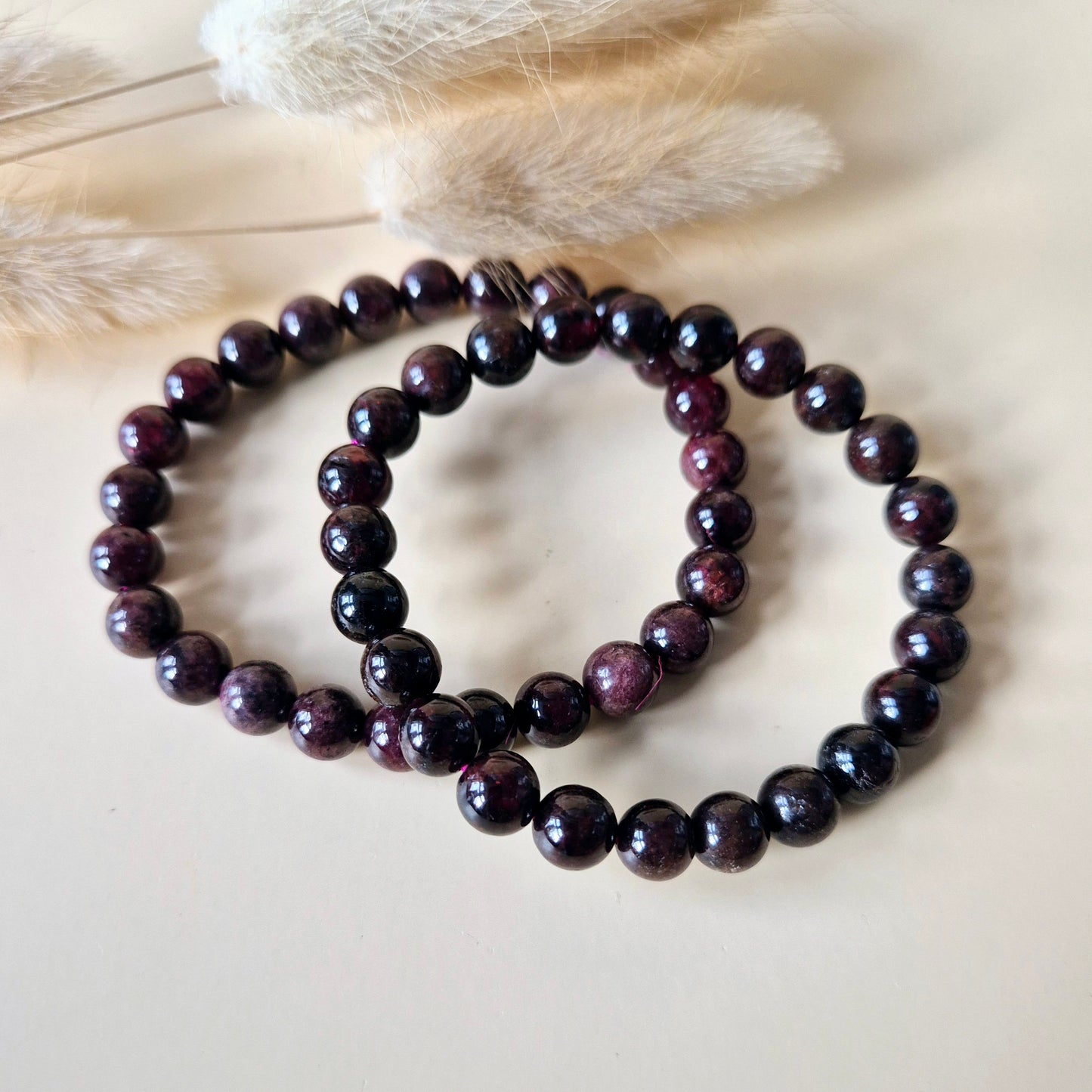 Edelsteen armband met 6mm ronde kralen - Granaat