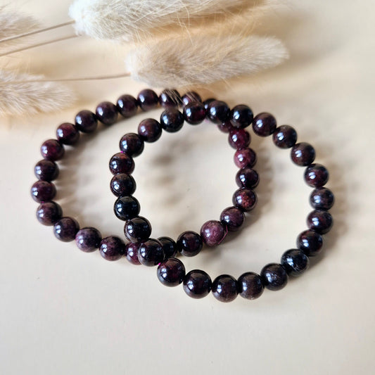 Edelsteen armband met 6mm ronde kralen - Granaat