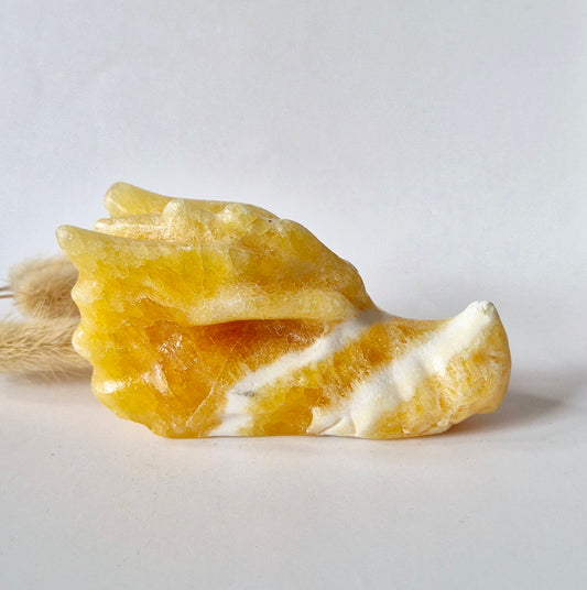 Honing Calciet Drakenschedel – Beschermende  Edelsteen Dragon Skull (10 cm)