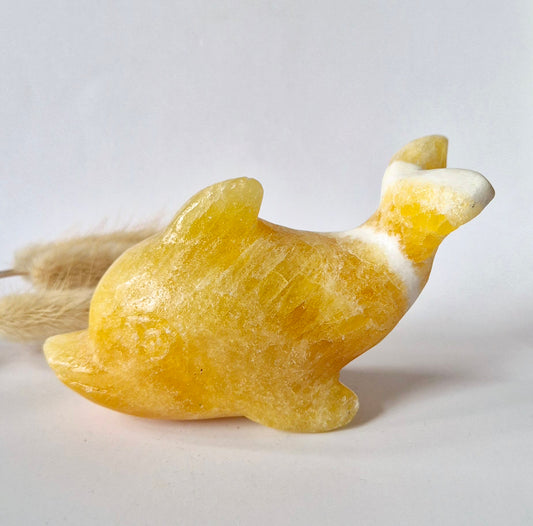 Honing Calciet Dolfijn – Beschermende  Edelsteen Dolphin Carving (11 cm)