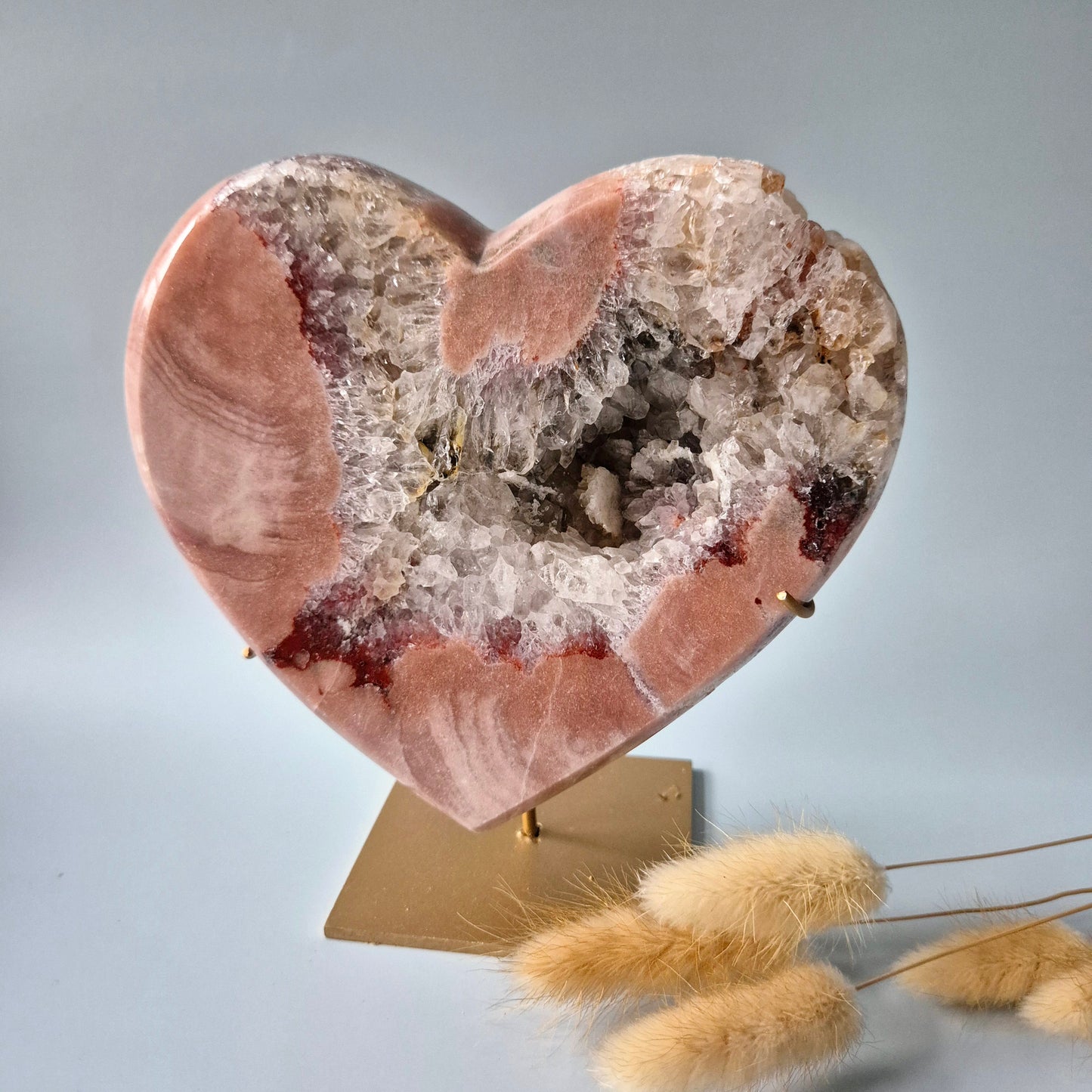 XL Edelsteen Druzy Pink Amethyst Hart – Hoge Kwaliteit ± 1202 g | incl. metalen standaard | uniek stuk Roze Amethist