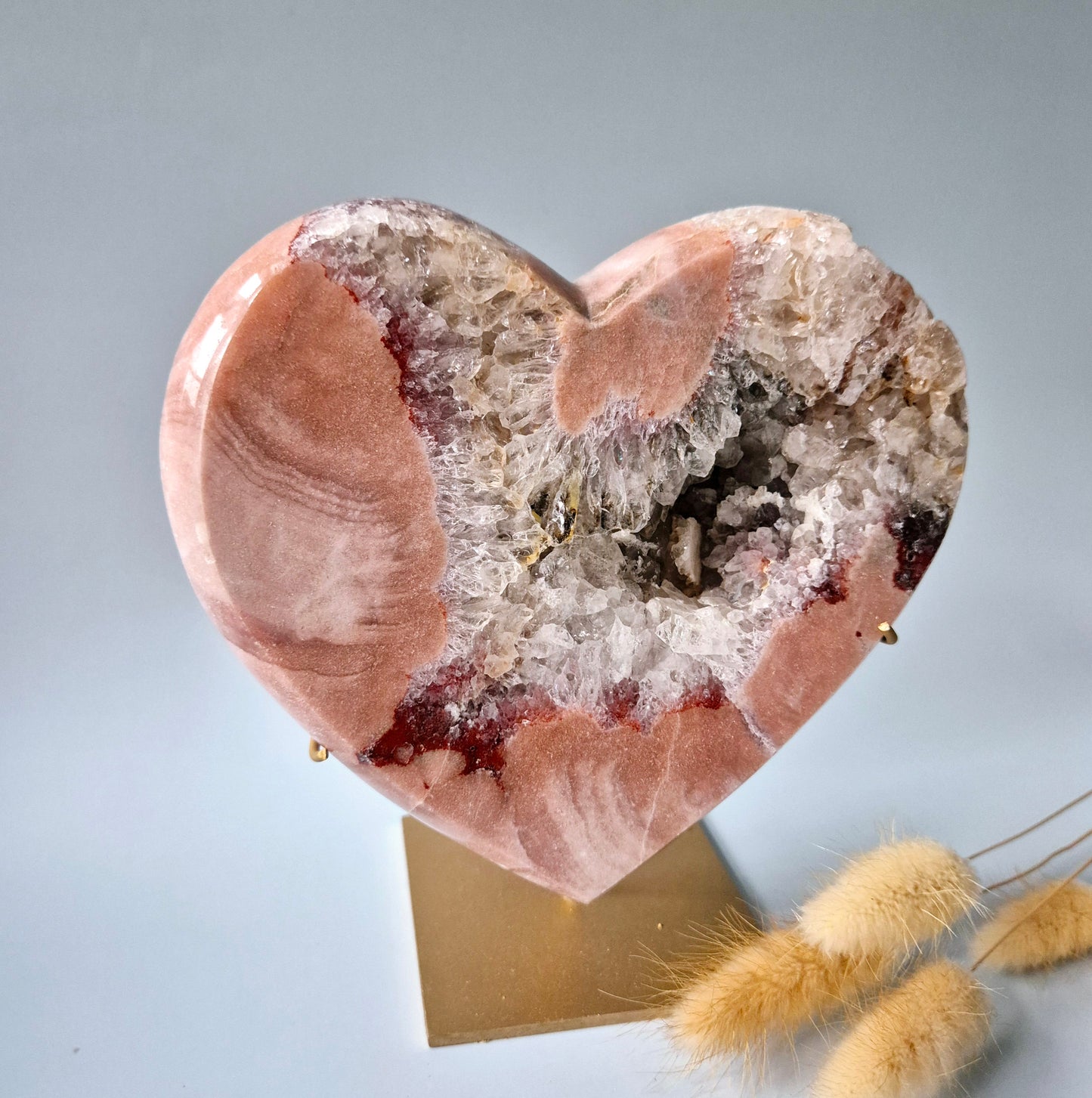 XL Edelsteen Druzy Pink Amethyst Hart – Hoge Kwaliteit ± 1202 g | incl. metalen standaard | uniek stuk Roze Amethist