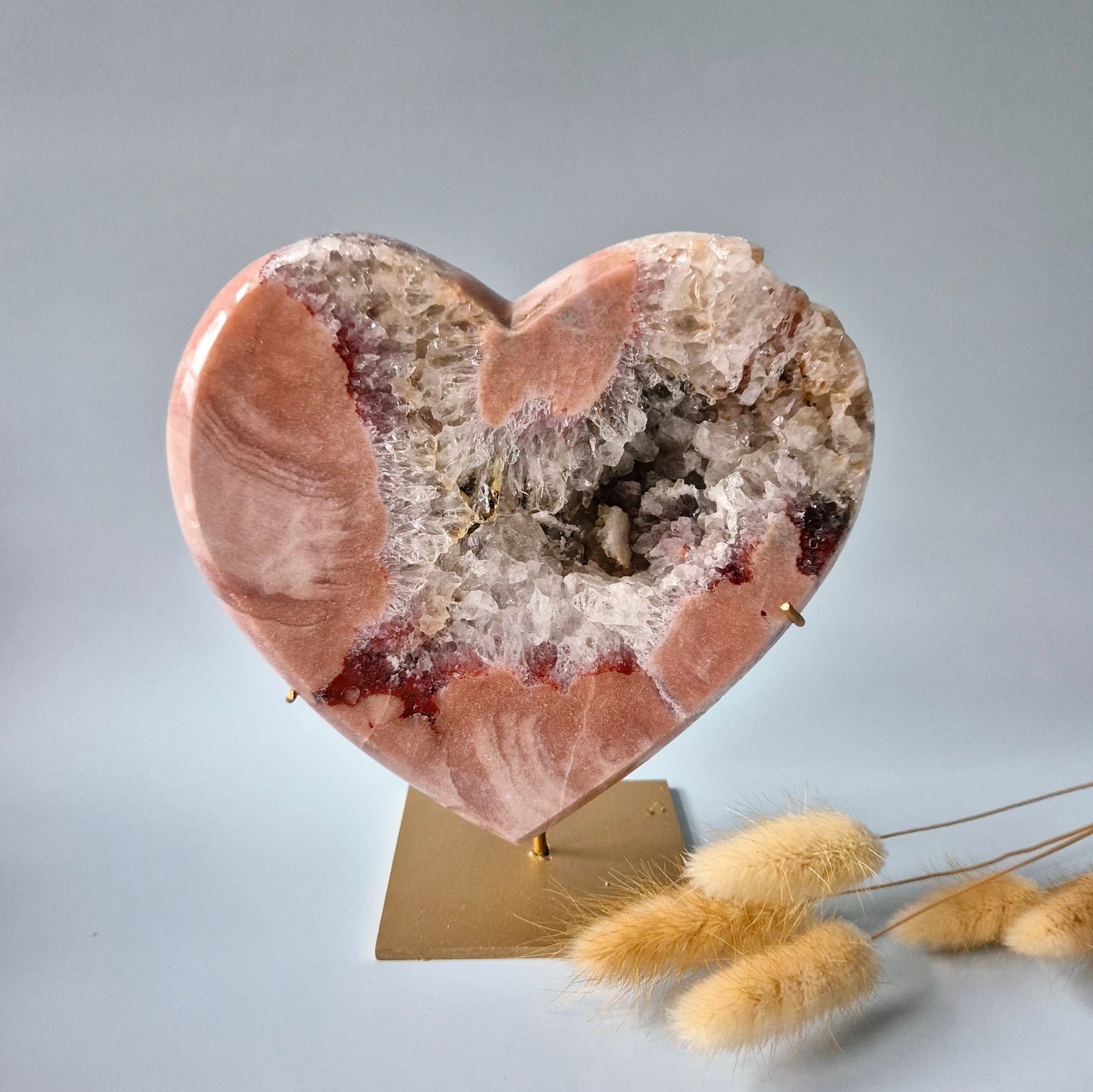 XL Edelsteen Druzy Pink Amethyst Hart – Hoge Kwaliteit ± 1202 g | incl. metalen standaard | uniek stuk Roze Amethist