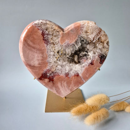 XL Edelsteen Druzy Pink Amethyst Hart – Hoge Kwaliteit ± 1202 g | incl. metalen standaard | uniek stuk Roze Amethist