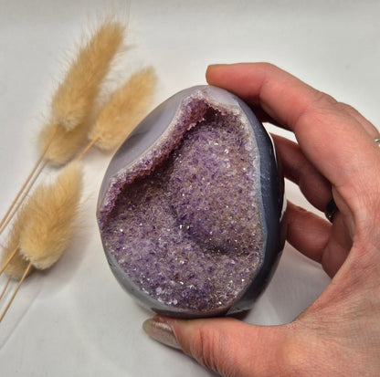 Druzy Grijze Agaat Freeform / Staande Edelsteen Kristal - #21 319g