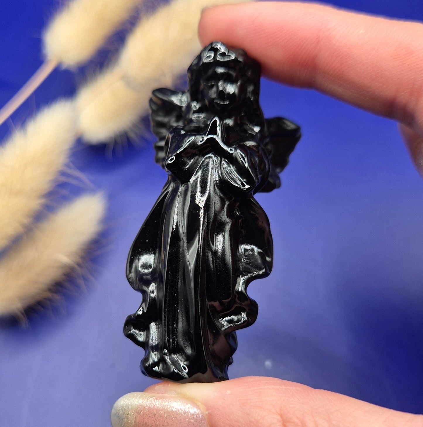 Edelsteen Engelen Carving Zwarte Obsidiaan – ca. 6cm | Bescherming & Rust