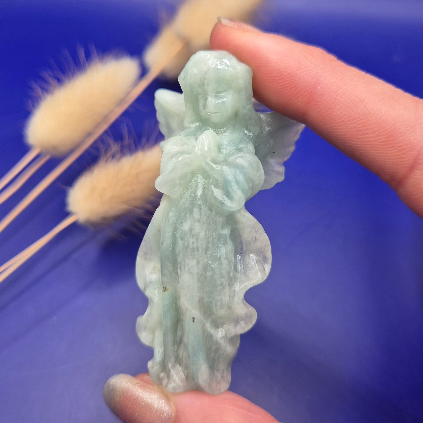 Edelsteen Engelen Carving Amazoniet – ca. 6 cm | Bescherming & Rust