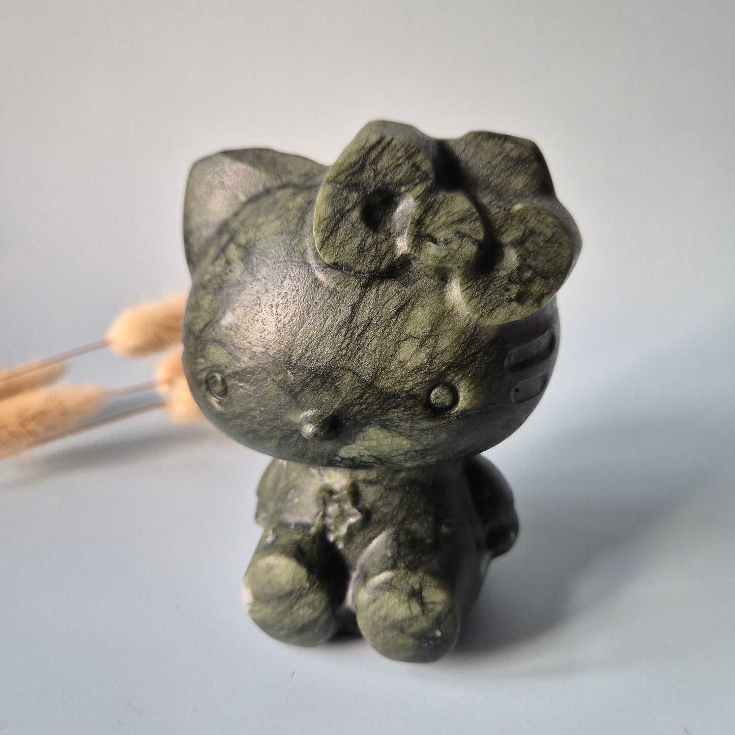 XL Groene Jade Hello Kitty Carving | Bescherming & Harmonie Edelsteen