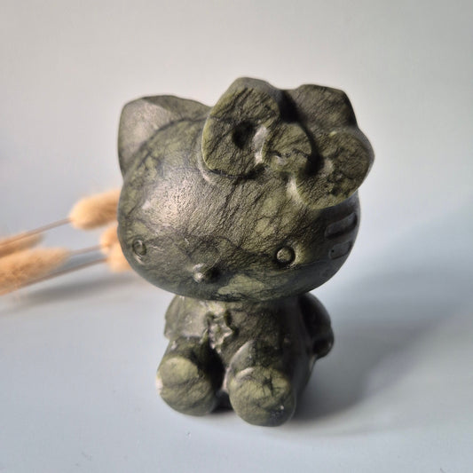 XL Groene Jade Hello Kitty Carving | Bescherming & Harmonie Edelsteen