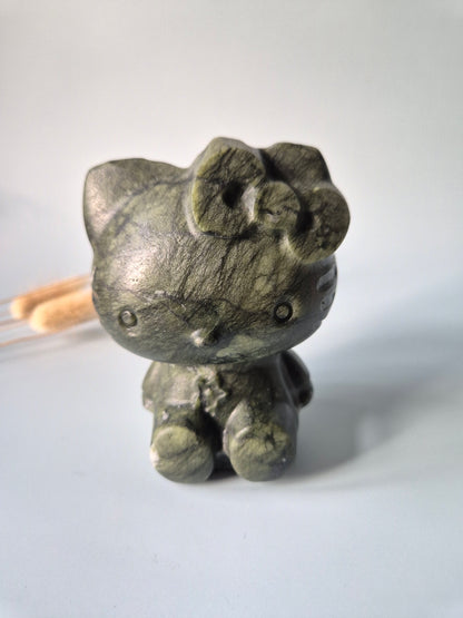 XL Groene Jade Hello Kitty Carving | Bescherming & Harmonie Edelsteen