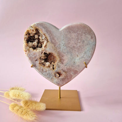 XL Edelsteen Druzy Pink Amethyst Hart – Hoge Kwaliteit ±800g | incl. metalen standaard | uniek stuk Roze Amethist