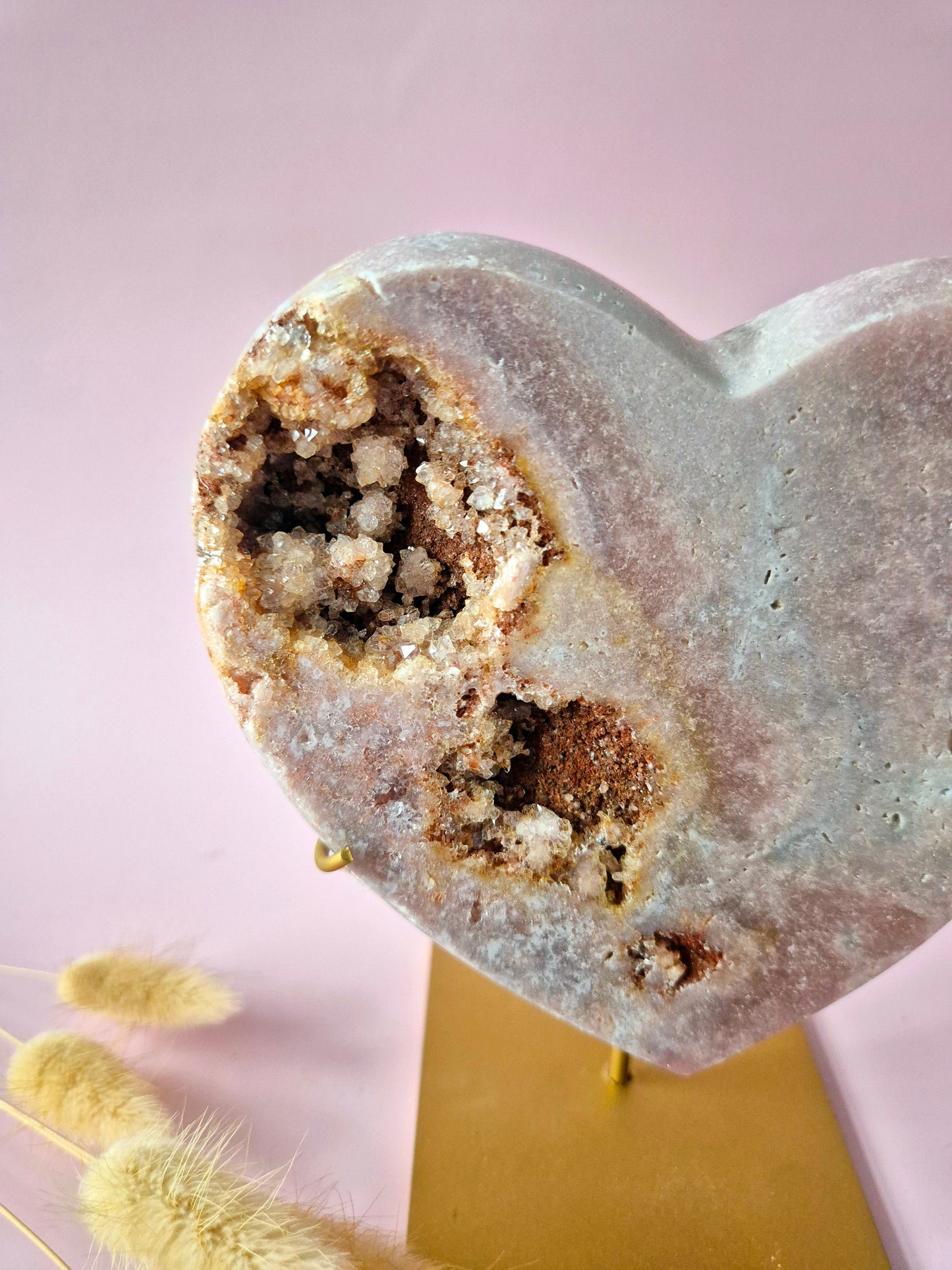 XL Edelsteen Druzy Pink Amethyst Hart – Hoge Kwaliteit ±800g | incl. metalen standaard | uniek stuk Roze Amethist