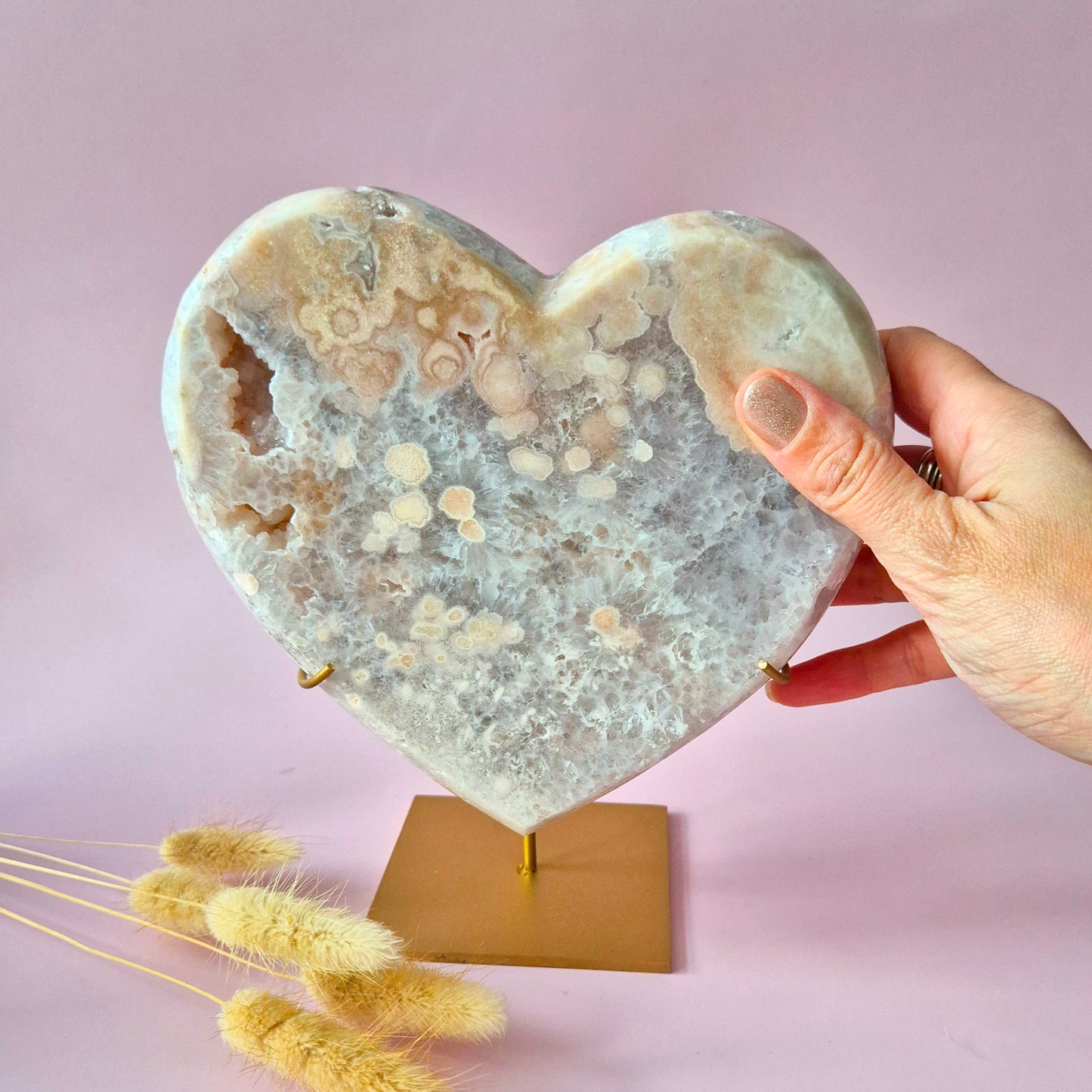 XL Edelsteen Druzy Pink Amethyst Hart – Hoge Kwaliteit ±1345g | incl. metalen standaard | uniek stuk Roze Amethist