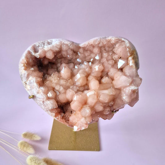 XXL Edelsteen Druzy Pink Amethyst Hart – Hoge Kwaliteit ±2200g | incl. metalen standaard | uniek stuk Roze Amethist