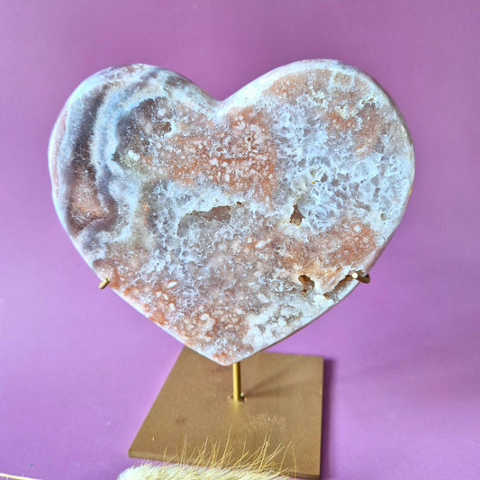 XL Edelsteen Druzy Pink Amethyst Hart – Hoge Kwaliteit ±700g | incl. metalen standaard | uniek stuk Roze Amethist
