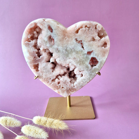 XL Edelsteen Druzy Pink Amethyst Hart – Hoge Kwaliteit ± 1244 g | incl. metalen standaard | uniek stuk Roze Amethist