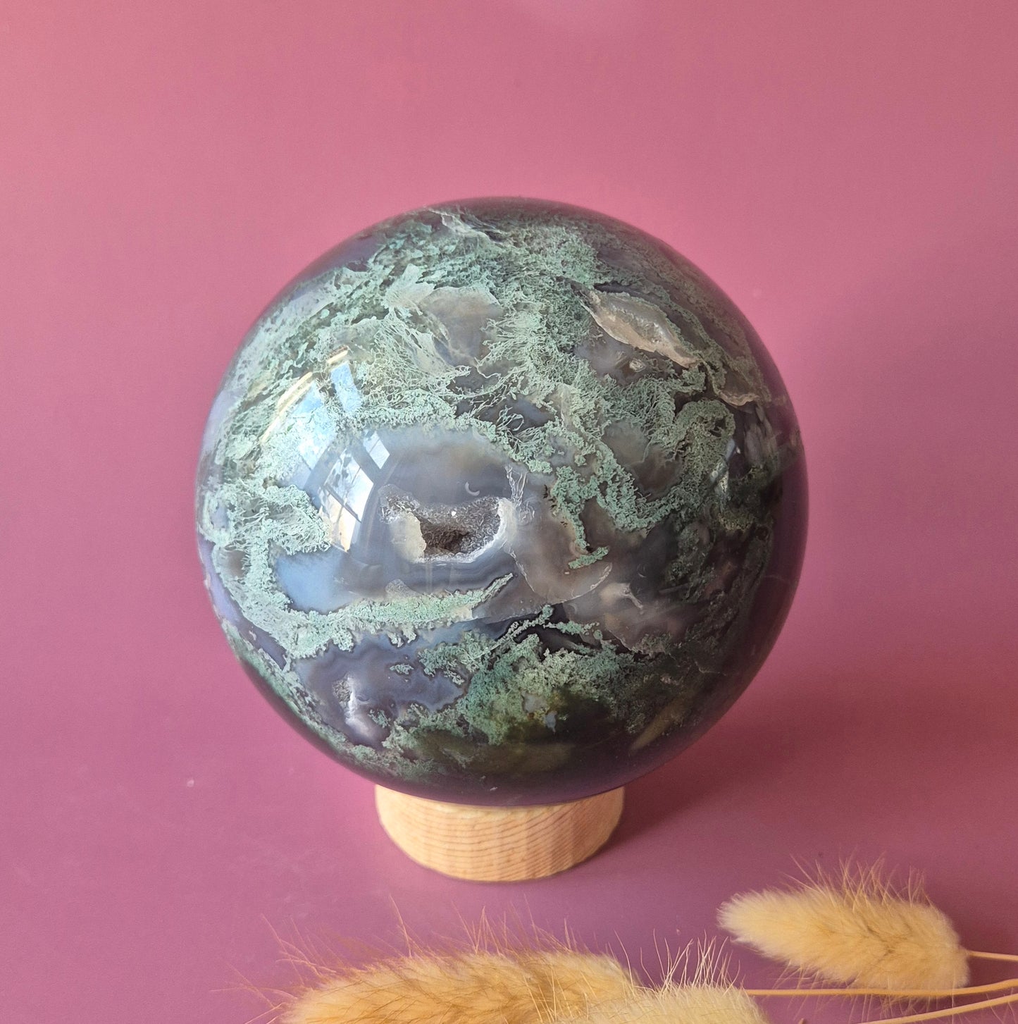 Kristallen Edelsteen Bol Mosagaat Druzy Geode sphere 120mm 1949g