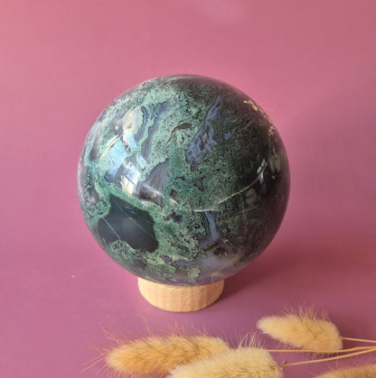 Kristallen Edelsteen Bol Mosagaat Druzy Geode sphere 120mm 1949g