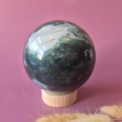 Kristallen Edelsteen Bol Mosagaat Druzy Geode sphere 100mm 1297g
