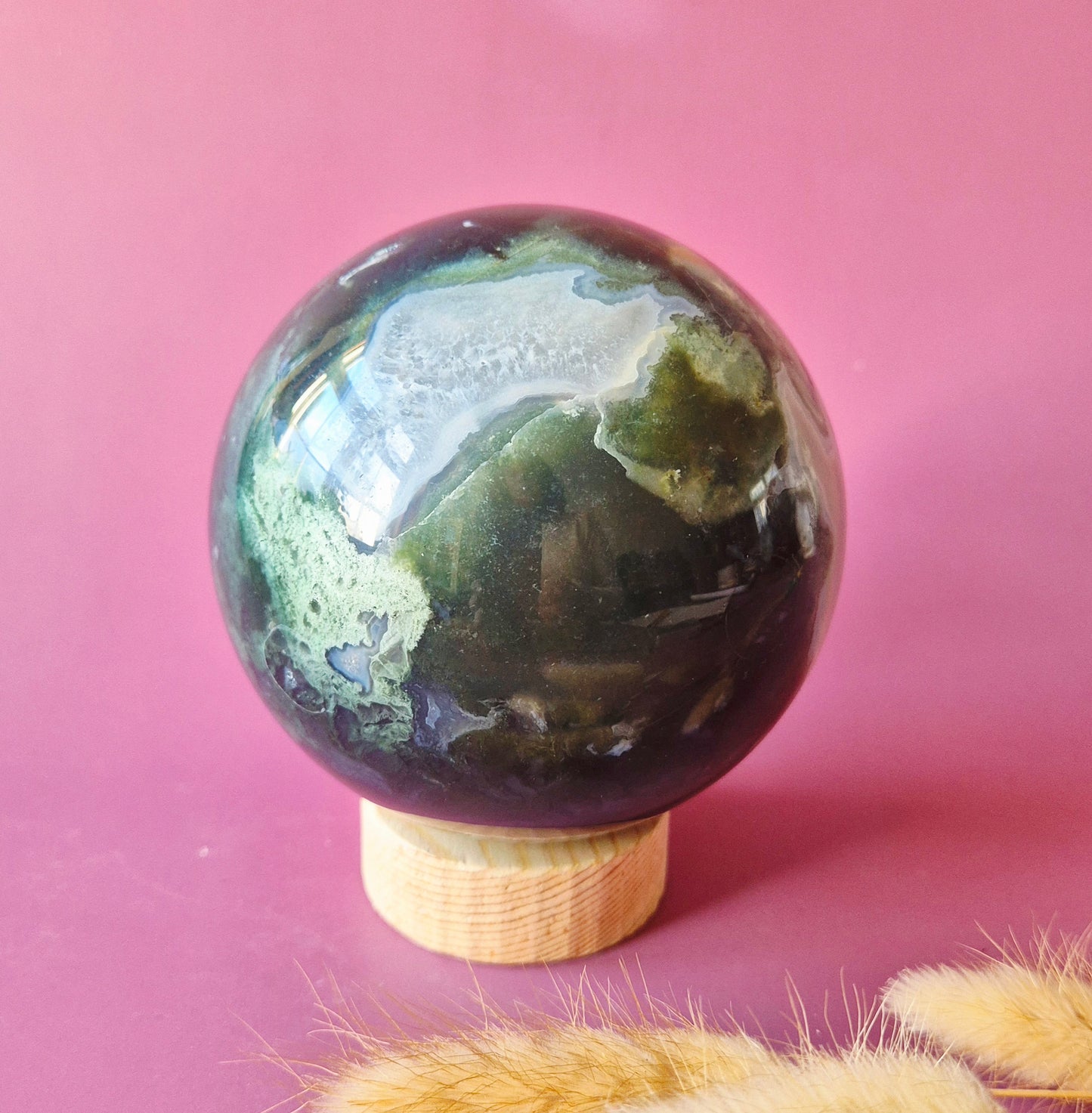 Kristallen Edelsteen Bol Mosagaat Druzy Geode sphere 100mm 1297g