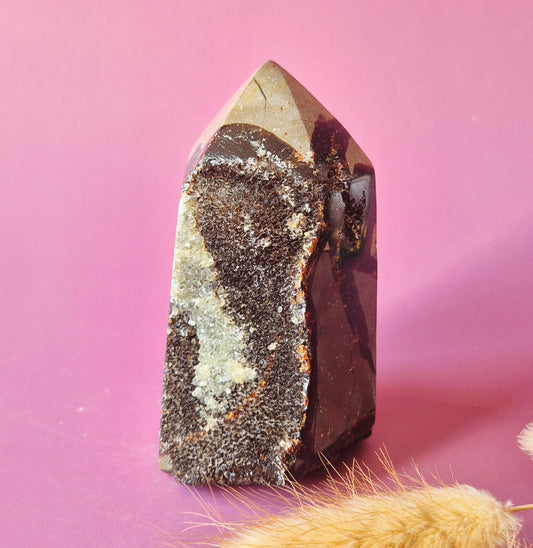 Druzy Septarian Toren – 455g Kracht & Spirituele Rust Drakensteen Septarie obelisk statement piece