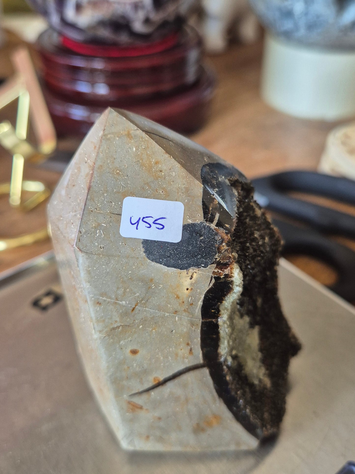 Druzy Septarian Toren – 455g Kracht & Spirituele Rust Drakensteen Septarie obelisk statement piece