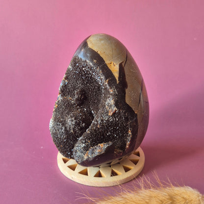 Dragon Stone (Septarian) Edelsteen Druzy Ei op Standaard - 369g