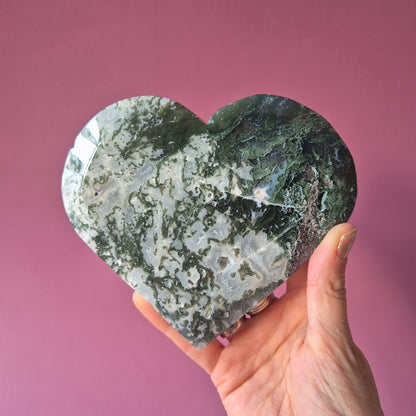Edelstein Druzy Moosachat Herz auf Metallständer – Nr. 93 230 Gramm