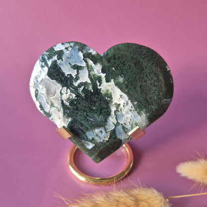 Edelstein Druzy Moosachat Herz auf Metallständer – Nr. 93 230 Gramm