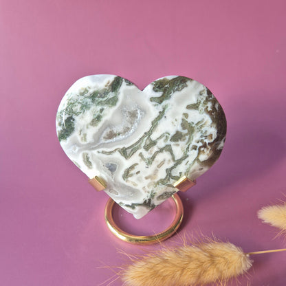 Edelstein Druzy Moosachat Herz auf Metallständer – Nr. 93 230 Gramm