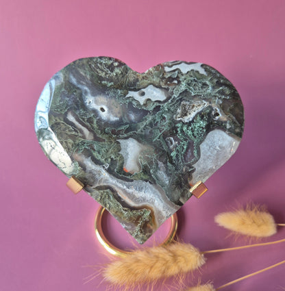 Edelstein Druzy Moosachat Herz auf Metallständer – Nr. 93 230 Gramm
