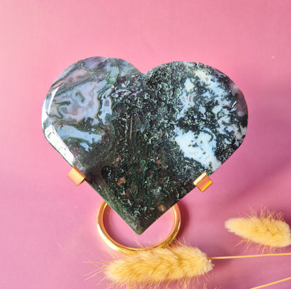 Edelstein Druzy Moosachat Herz auf Metallständer – Nr. 93 230 Gramm