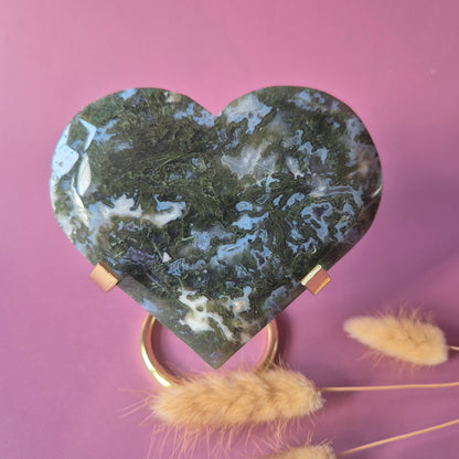 XL Edelsteen Druzy Mosagaat Hart op Metalen Standaard – #138 338gram