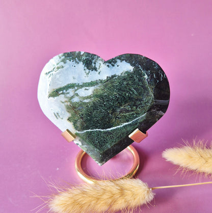 XL Edelsteen Druzy Mosagaat Hart op Metalen Standaard – #142 209gram