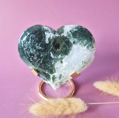 XL Edelsteen Druzy Mosagaat Hart op Metalen Standaard – #142 209gram